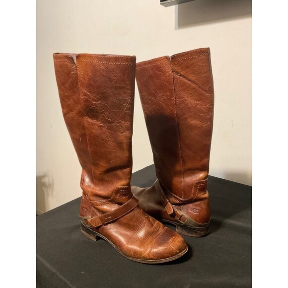 UGG Boots  Brown Leather Long Distressed sz. 7.5 - Picture 1 of 11